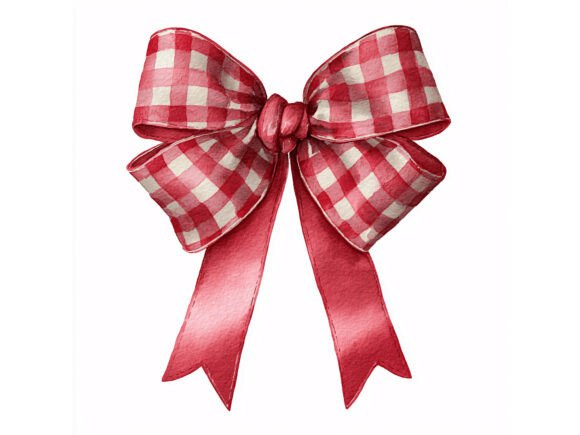 8 JPG Red Gingham Bow Set Illustrations