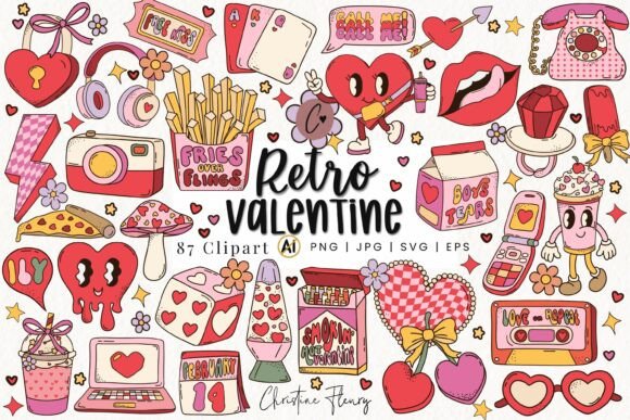 87 Retro Valentine Clipart Bundle Review