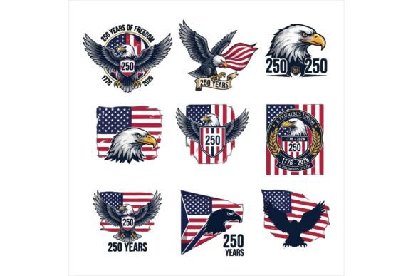 American Eagle Logos with 250 Years Text Illustrations