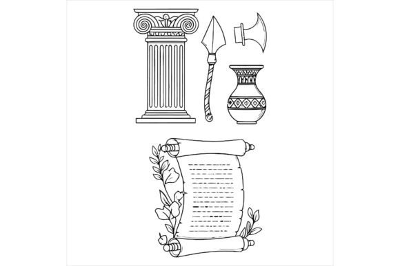 Ancient Greek Roman Antique Objects Illustrations