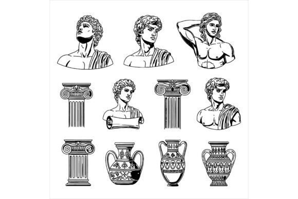 Ancient Greek Statues and Columns Illustrations