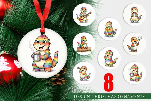 Campfire Dinosaur Watercolor Ornament & Illustrations