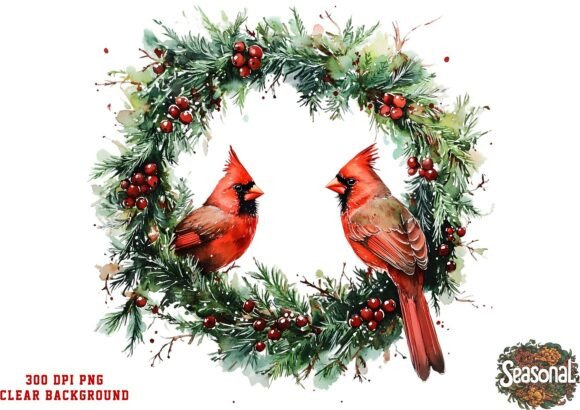 Cardinal Pinecone Wreath Clipart Review