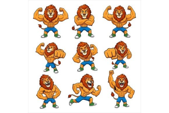 Cartoon Lion Poses Fitness Strong: A Designer Review