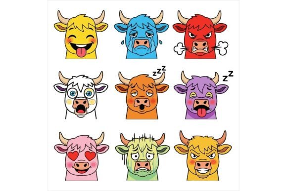 Cow Face Emotions Illustrations for Branding