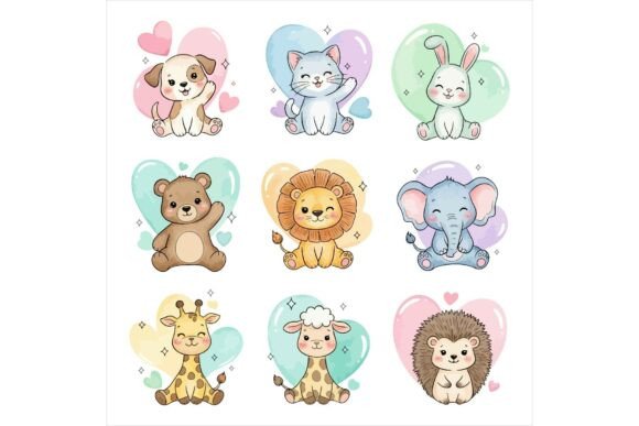 Cute Animal Friends with Heart Bundle Illustrations