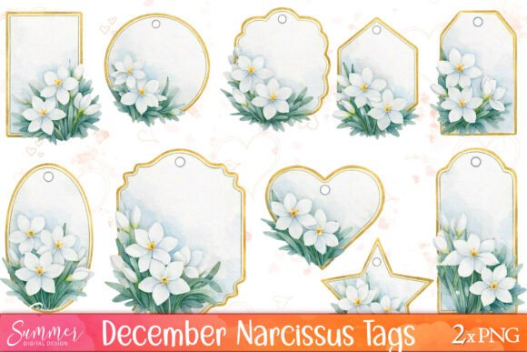 December Narcissus Winter Tags Clipart: Branding Review