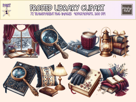 Frosted Library Clipart: Modern Illustrations