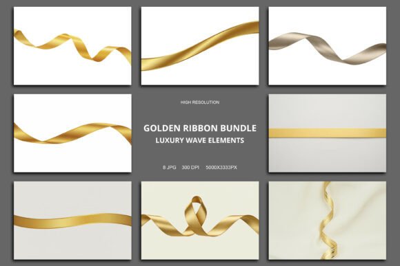 Golden Ribbon Bundle Luxury Wave Element Illustrations