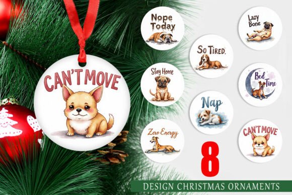 Lazy Dog Watercolor Ornament PNG: Illustrations