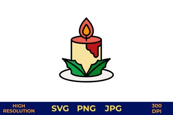 Lit Candle with Flame on Leaf Base Illustrations
