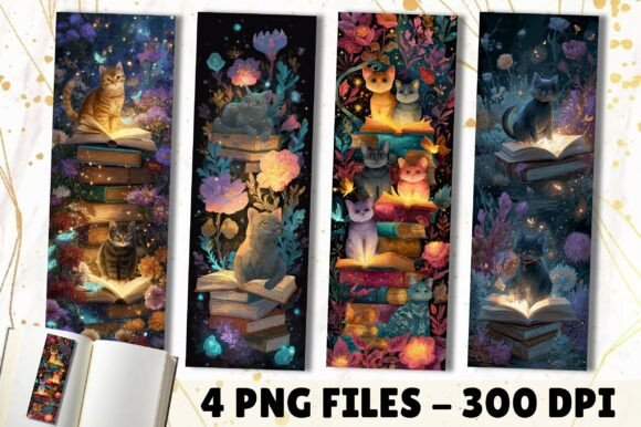 Magical Fantasy Cat Reader Bookmark Illustrations