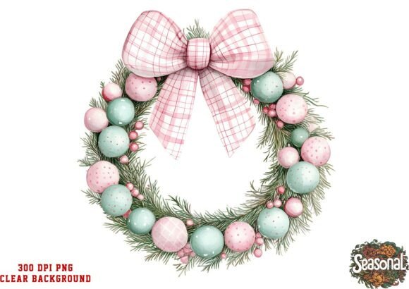 Pastel Frost Pine Wreath PNG: Branding & Illustrations