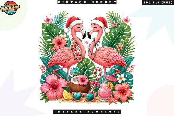 Pink Flamingo Santa Hat PNG for Festive Illustrations