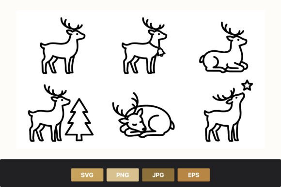 Reindeer Black White Outline Icons & Illustrations