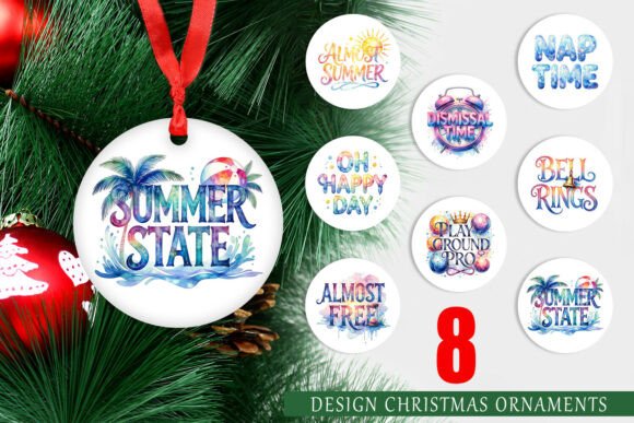 Retro School Break Watercolor Ornament Illustrations