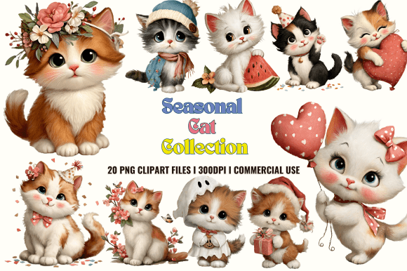 Seasonal Cat Collection: Versatile Illustrations for Design