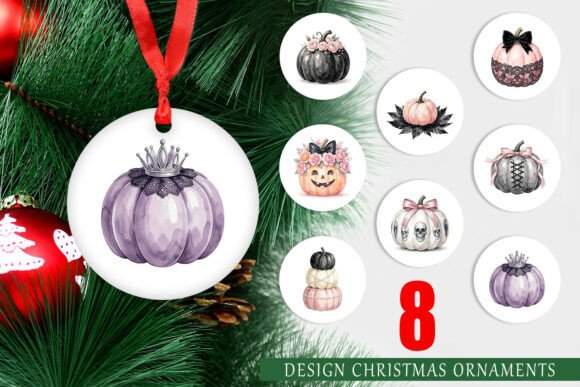 Soft Goth Watercolor Pumpkin Ornament Illustrations