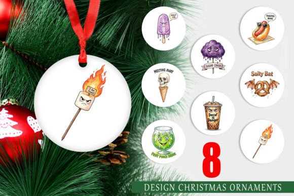 Spooky Summer Snacks Watercolor Ornament Illustrations