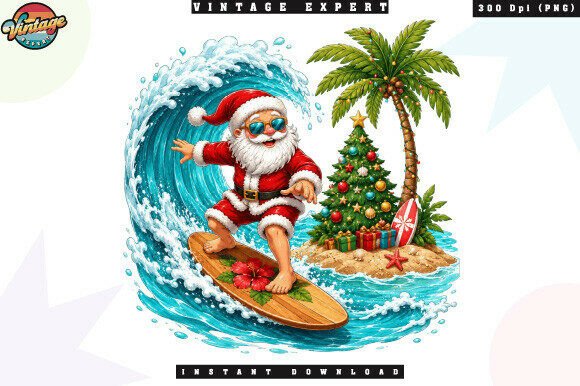 Summer Santa Beach Vacation PNG Illustrations