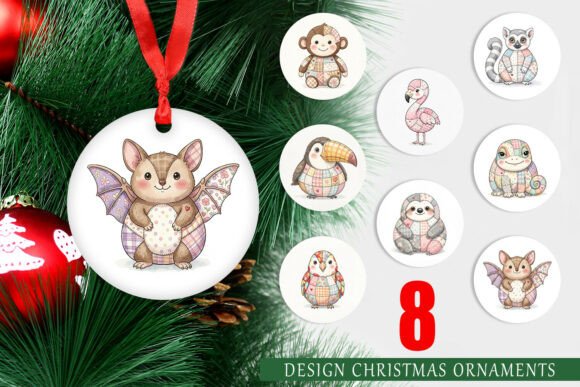 Tropical Patchwork Animal Ornament Illustrations