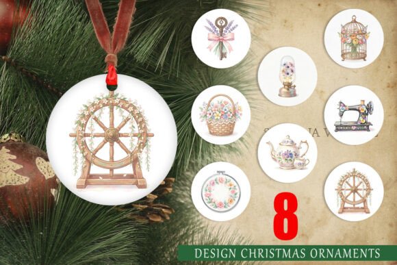 Vintage Floral Tools Watercolor Ornament & Illustrations