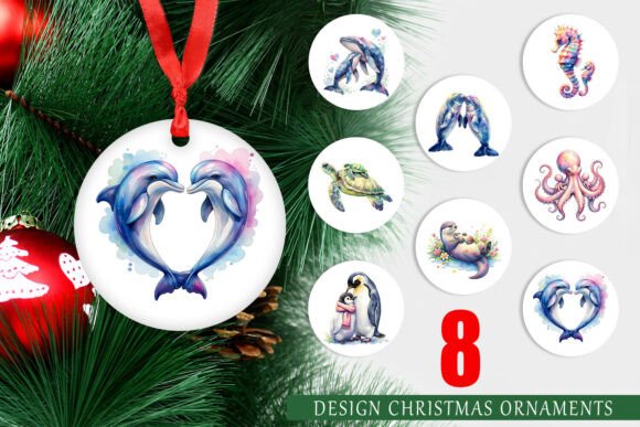 Watercolor Ocean Animal Ornament PNG for Illustrations