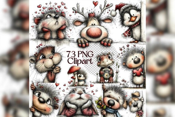 Whimsical Peeking Reindeer Clipart Set: Illustrations for Branding