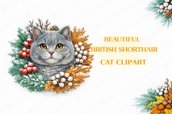Winter British Shorthair Cat Clipart for Illustrations