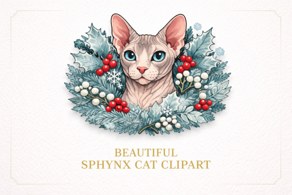 Winter Sphynx Cat Clipart & Illustrations