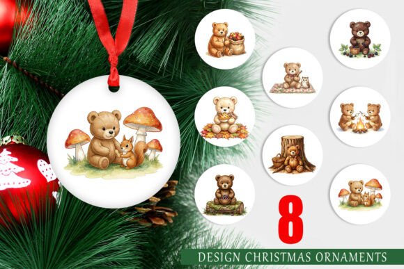Woodland Teddy Bear Watercolor Ornament & Illustrations